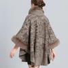 Winter Women's Shawl Poncho Hair Collar Jacquard Hooded Large Size 7 Sleeve Jacket Cardigan