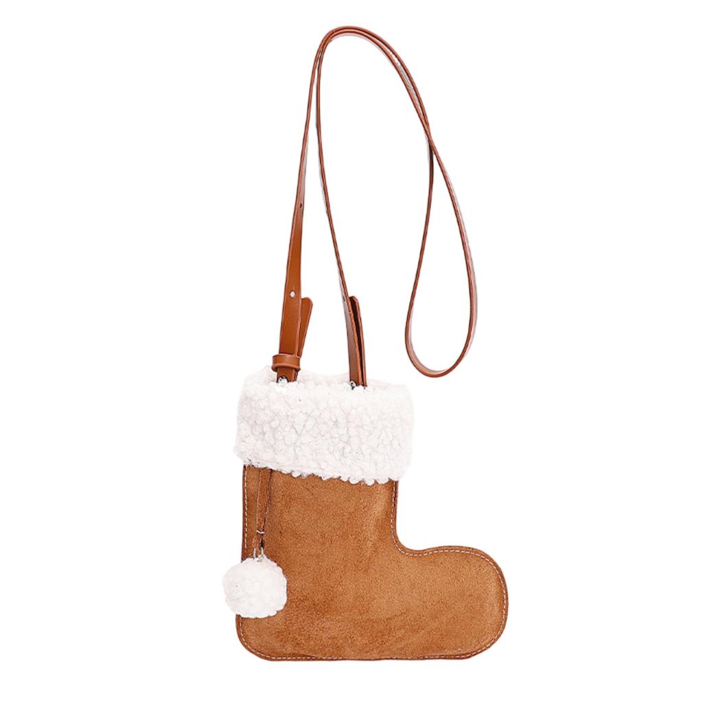 Christmas Deerskin Shoes Shape Solid Color Shoulder Crossbody Bag Cute Small Ball Ladies Shoulder Bag