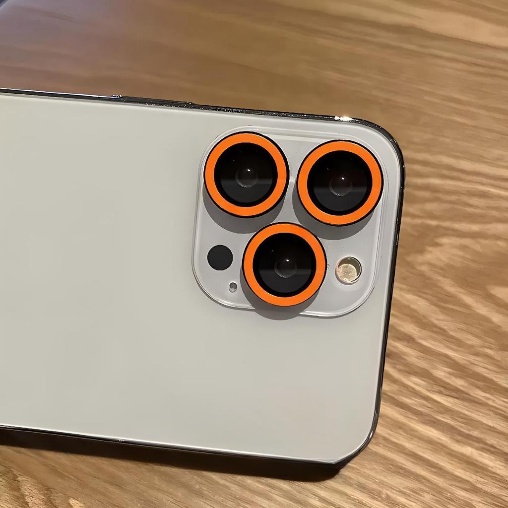 Orange Metal Glass Camera Lens Protector for IPhone 15 14 13 11 Pro Max Plus 12 Mini 15Pro 14Pro Women Ring lens Cover