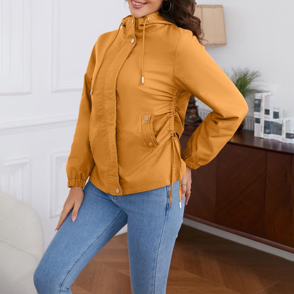 Женская модная ветровка свободного покроя, однотонная, с капюшоном и длинными рукавами, ветрозащитная повседневная куртка