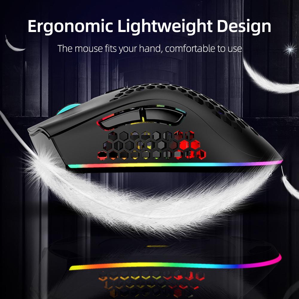 BM600 Wireless Rechargeable Mouse 2.4G+BT5.0 Dual-mode Lightweight Mouse RGB Breathing Light Effect
