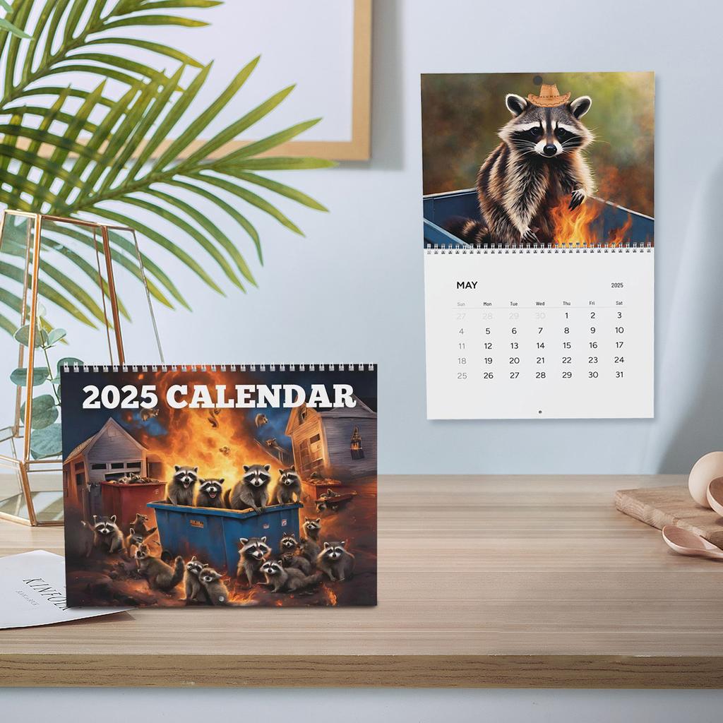 Календарь Raccoon Garbage Fire, бумажный календарь, настенный календарь, украшение дома