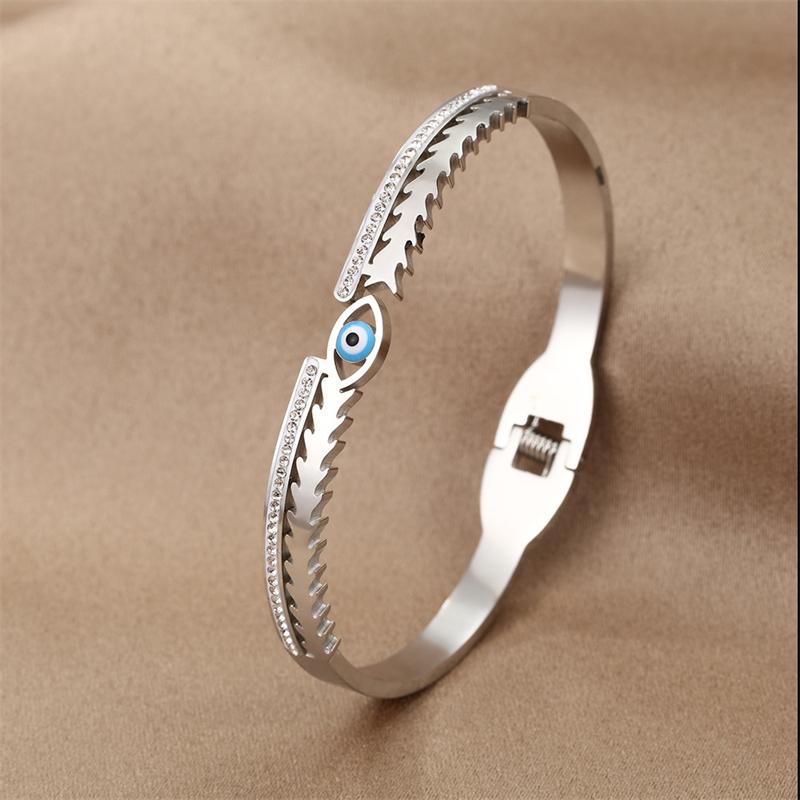 Rinhoo Stainless Steel Bracelet for Women Luxury Zircon Evil Eye Open Bangles Waterproof Jewelry Lucky Amulet Gift