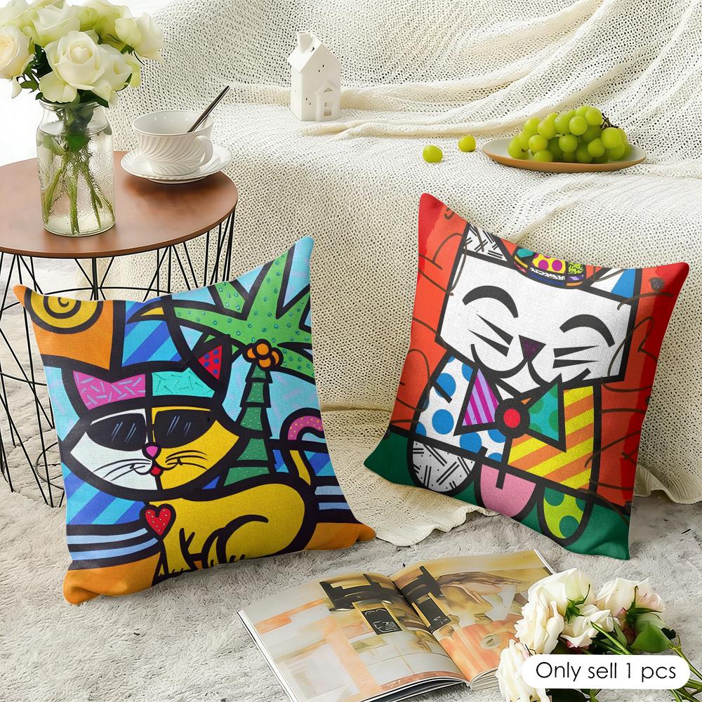 Fashion Britto Art Cushion Cover Natural Linen Organic Fabric DoubleSided Printing Sofa Home Decor Gift Pillow Case