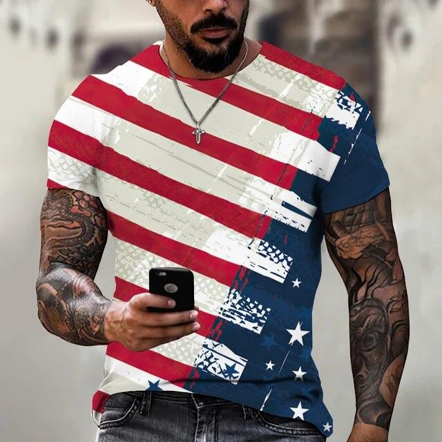 Summer T-shirt Men Short 3D Print Fashion Tops Casual Tee American Flag Harajuku Sleeve Shirts Oversize T-shirt Street Clothing