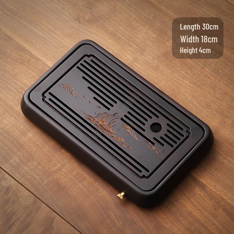 Бамбуковый чайный поднос с резервуаром для воды - Простой прямоугольный дизайн для чайных наборов