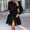 Women Autumn Winter Long Sleeve Print Elegant V-neck A-Line Mid-Length High Waist Dress