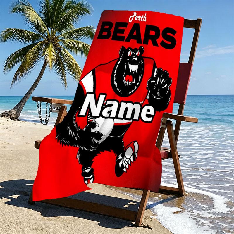 Custom Name Personalized North Sydney Bears Print Beach Towel, for Trip Camping Beach Party Home Decor, Birthday Gift for Family & Friends