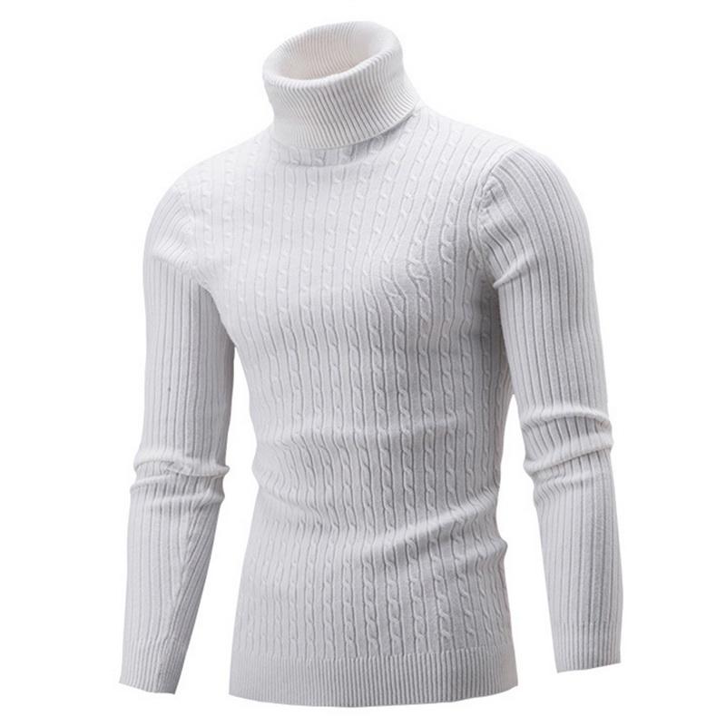 Men's High Collar Sweater Autumn and Winter Fashion Men's Long Sleeve Warm Knitted Turtleneck Sweater Keep Warm Pullovers