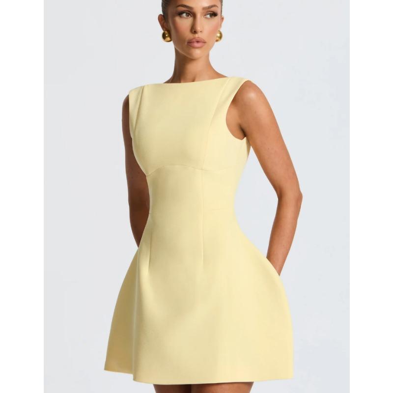 Женское летнее однотонное повседневное платье без рукавов с лямкой через шею, облегающее короткое платье