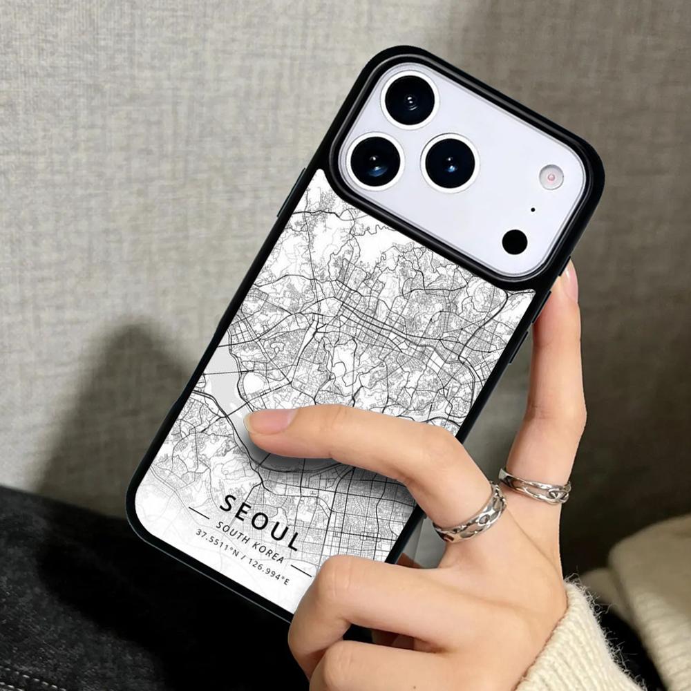 Capa Case for iPhone 17 Air 16 Pro Max 15 Plus 11 13 Mini 14 12 Back Phone Cover Ins Travel Country Sketch City Map