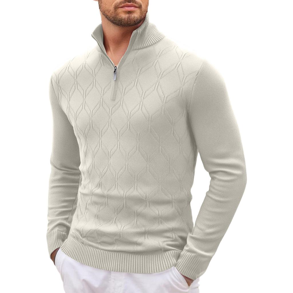 Men  Long Sleeves  Standing Collar  Half Zipper  Knitted Sweater