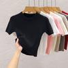 Summer Fashion Crew Neck Knitted Sweater Tops Women's Short Sleeve O Neck T-shirt Female Simple Tshirts Casual Tees Tops 3117