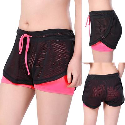 Повседневные спортивные шорты, имитация двухслойности, кулиска, сетка, двойной слой, для фитнеса, тренировок, бега