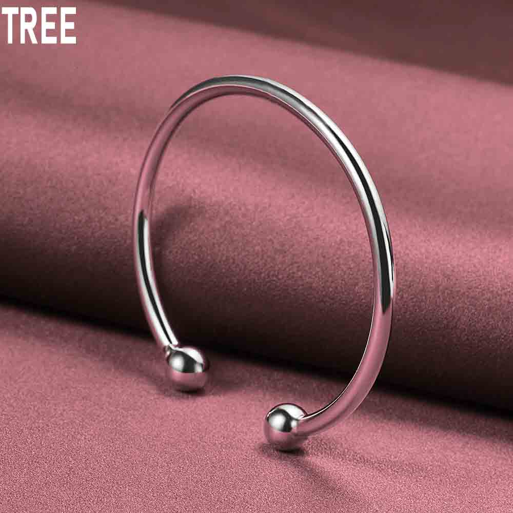 925 стерлингового серебра 4 мм гладкий сплошной браслет из бисера запонки браслет модные подвески свадебные украшения