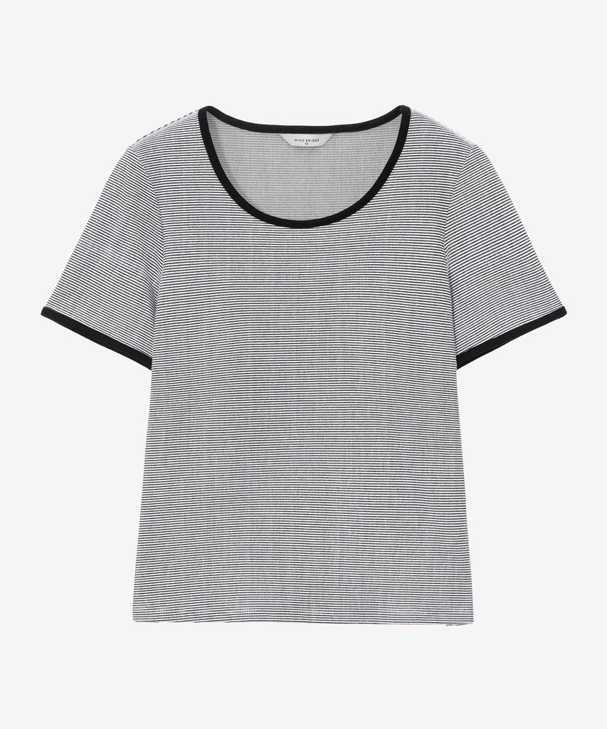 MIND BRIDGE WOMEN [W] U-Neck Striped Ringer Short Sleeve T-Shirt