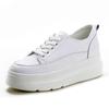 Genuine Leather White Shoes Women Sneakers Thick Sole Height Increasing 5cm Casual Ladies Soft Comfortable