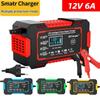 12V 6A Battery Charger for Car Motorcycle Moto Full Automatic Multi-Function Pulse Repair Touch Switch Screen and LCD Display for Wet Dry Lead Acid