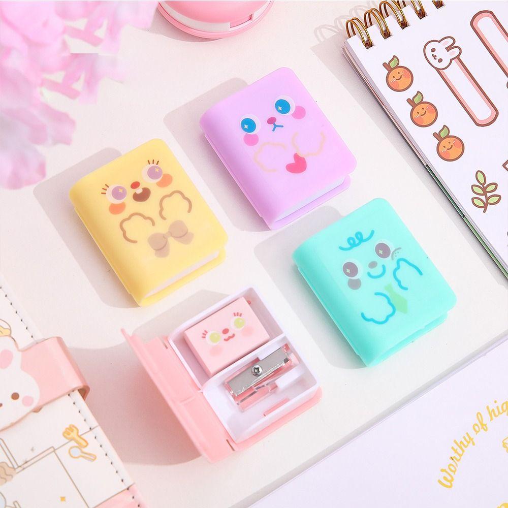Writing Drawing Pencil Eraser Sharpener Set Less Rubber Debris Pencil Cutting Tools  Children