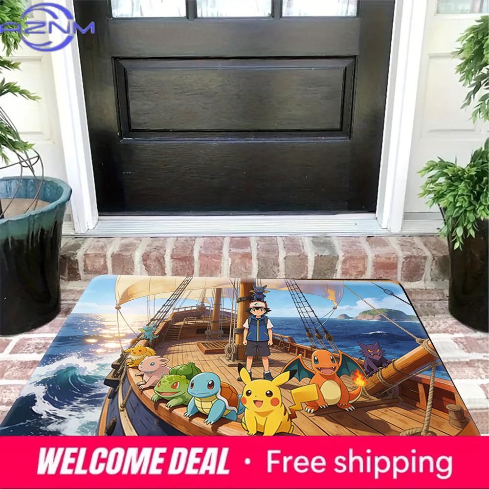 Pokemon Ash & Friends Ocean Adventure Print Doormat Non-Slip Absorbent Floor Mat for Indoor Entrance Home Decor