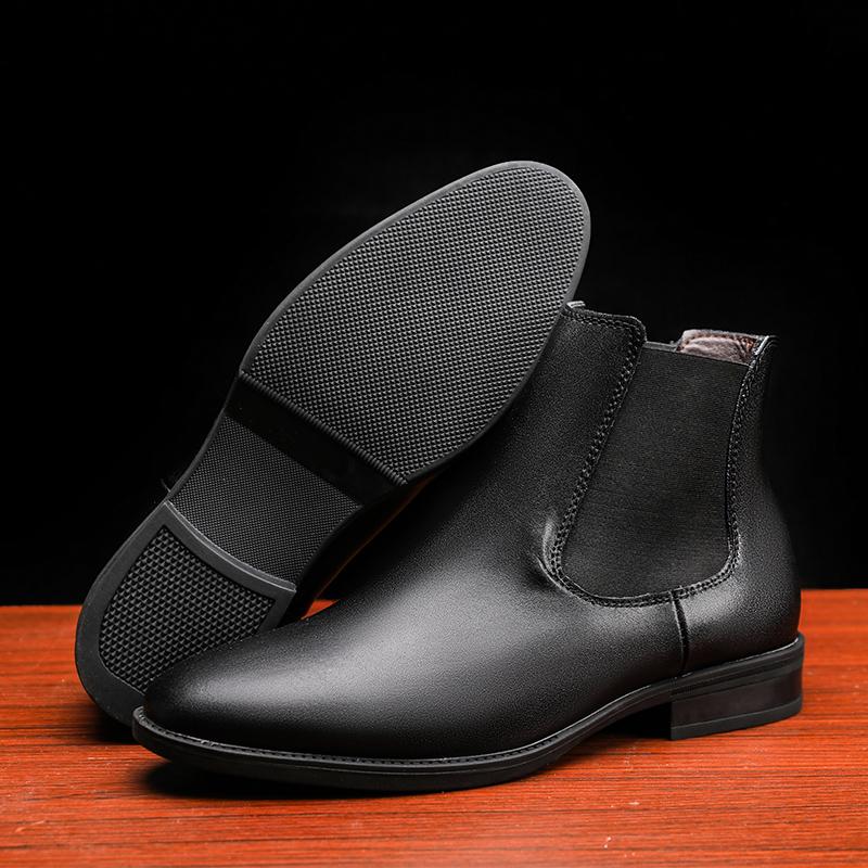 2024 Кожаные мужские ботинки, деловые зимние британские ботинки, мужские остроносые ботинки из коровьей кожи, мужские ботинки, модная обувь «Челси», мотоциклетные ботинки