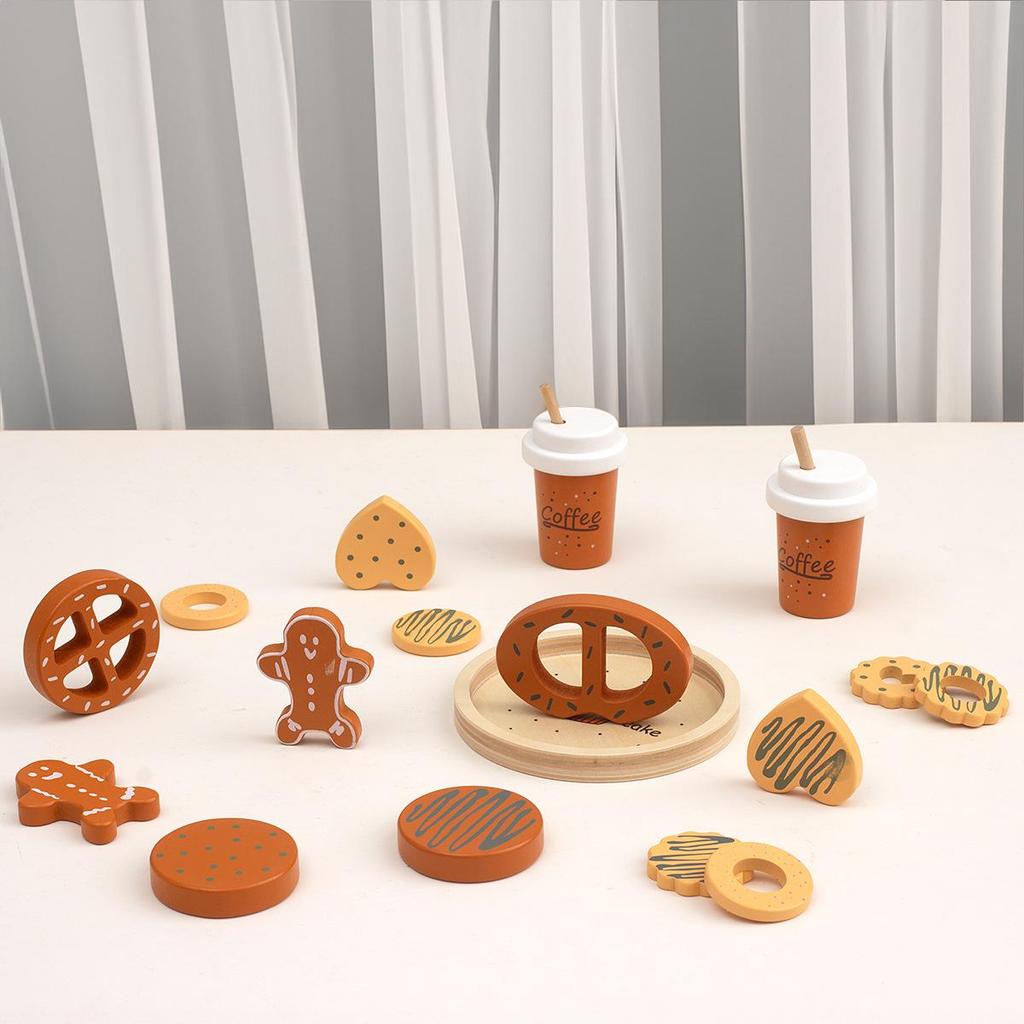 Kids' Coffee & Cookie Playset: Wooden Educational Toy for Parent-Child Interaction with Simulation Milk, Biscuits & Donuts