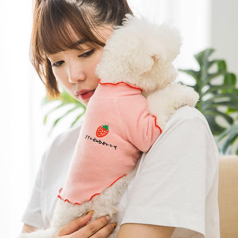Милая нижняя рубашка клубничного цвета, весенне-летний тонкий кружевной дышащий однотонный свитер для щенка с котенком