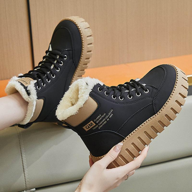 Женские ботинки Зимние флисовые теплые ботинки на толстой подошве Модные и удобные повседневные ботинки