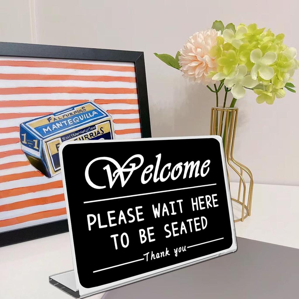 Please Wait To Be Seated Sign, Please Wait Indicator with Stand Business Freestanding Counter Top Sign,Cafe Decor Display Hostess Stand,Lobby Waiting