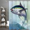 Тунец, выпрыгивающий из моря, Занавеска для душа, Декоративная занавеска для душа для ванной комнаты, Водонепроницаемая занавеска для душа с крючками
