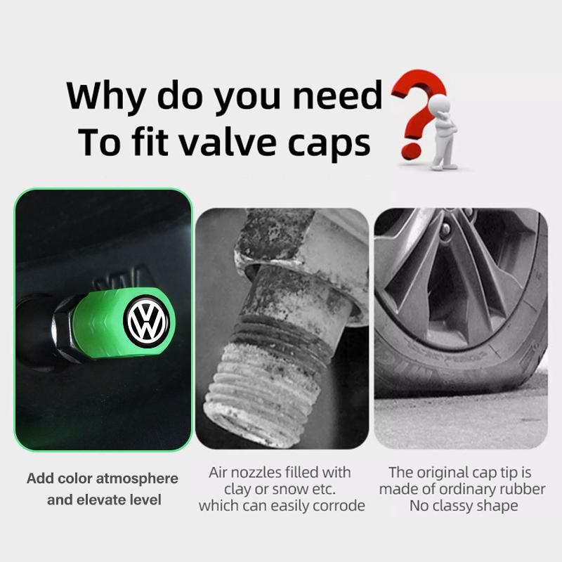New 2026 4PCS Car Luminous Tire Valve Cap Fluorescent Night Glowing Decor For Volkswagen VW Passat Golf 4 5 6 Tiguan Polo Scirocco Jetta