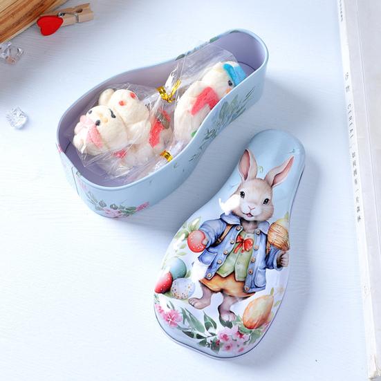 Easter Tinplate Candy Box Bunny Pattern Cookie Biscuit Storage Tin Metal Empty Chocolate Treat Packaging Container Easter Gift Box with Lid for