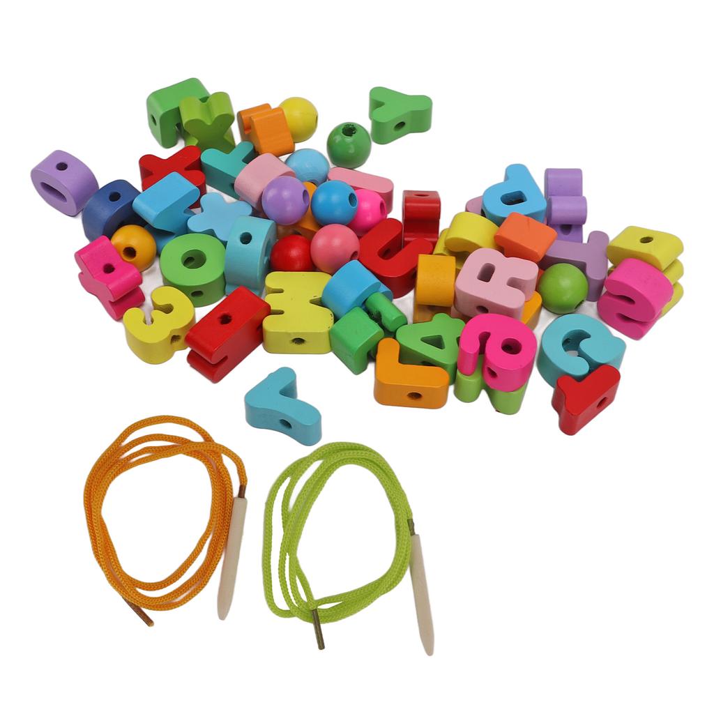 51Pcs Alphabet Lacing Beads with Strings Hand Eye Coordination Glossy Surface Light Lacing Letters