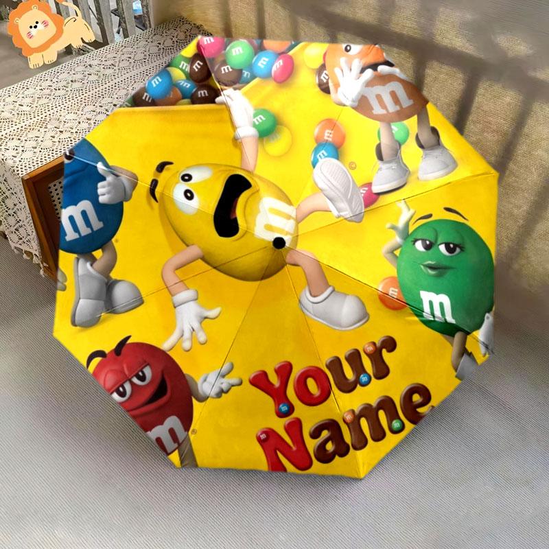 1 шт. Автоматический складной зонт - Узор M&M's с индивидуальным именем, Портативный и складной дизайн с 8 спицами, Рождественские и Новогодние подарки