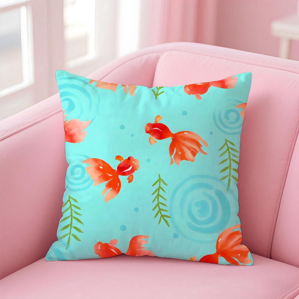 Cute and Childlike fishes Cushion Cover Pillow Case Soft Skin Friendly Fabric Concealed Zipper