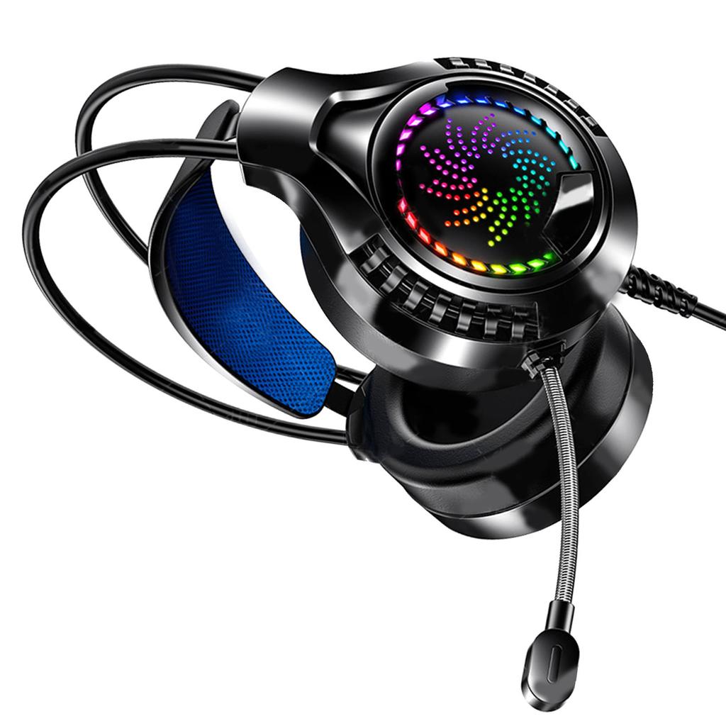 Проводная компьютерная гарнитура 7.1-канальный звук Регулируемое оголовье Мягкие амбушюры Двойной 3,5 мм и USB RGB Компьютерная игровая