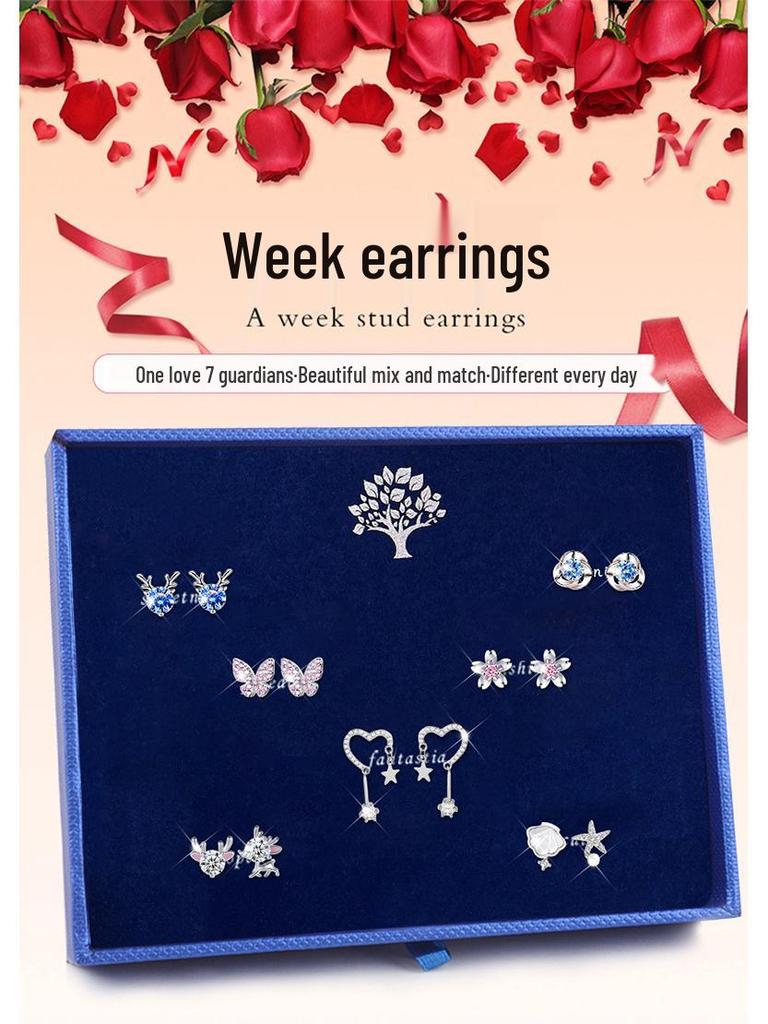 Набор серебряных серег-пусет и серег-подвесок из серебра 925 пробы с оленями: Шикарный рождественский и подарок на день рождения для девочек