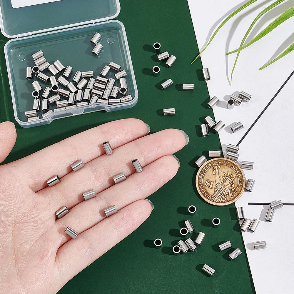 100Pcs 304 Stainless Steel Beads, Tube Beads, Stainless Steel Color, 6x4mm, Hole: 3mm