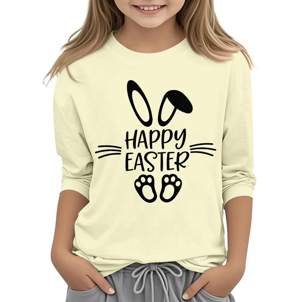 Повседневная футболка с круглым вырезом и пасхальным принтом, с рукавами 7 точек для детей