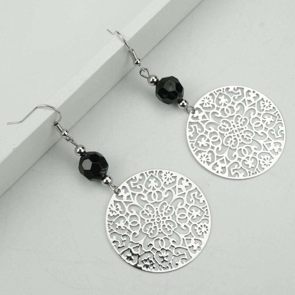 Vintage Women Hook Earrings Big Hollow Round Flower Bead Pendant Party Jewelry