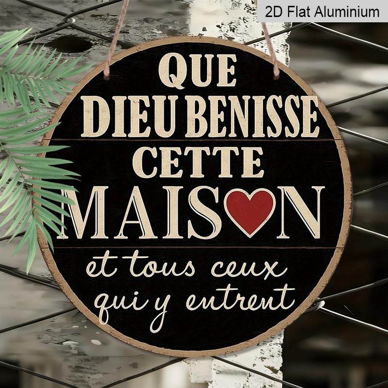 1pc 2D Flat, 7.87x7.87 Inch Round French Aluminum Sign, Vintage Decorative Plaque with "God Bless This Home" Design, "Home Sweet Home" Decorative