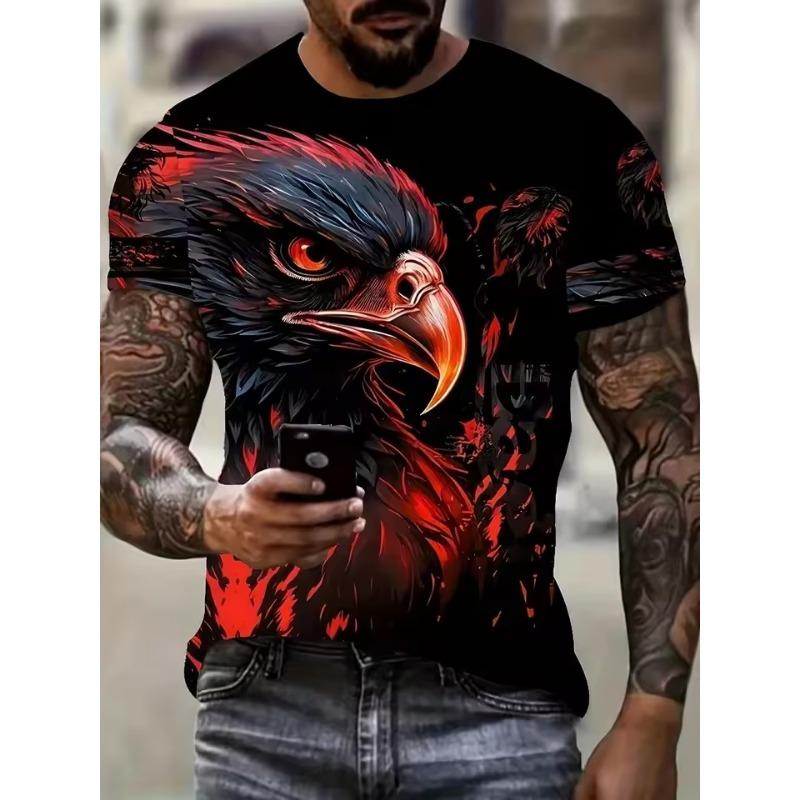Cool Eagle Pattern T Shirt for Men Clothing 3D Print Flame Eagle Summer Streetwear Trendy Short Sleeve Men Y2k T-Shirts Tops