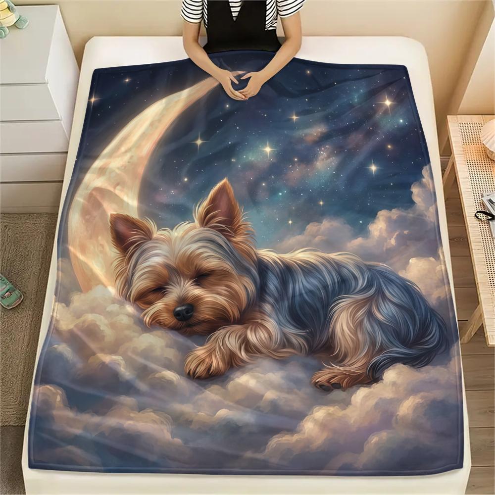Cloud moon cat dog sleep Print Flannel Blanket,High quality Comfortable for All Seasons,Home Decor,Warmth and Comfort,Perfect for Christmas Gifts