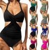 2024 Multi-Color Patchwork Backless One-Piece Swimsuit - European & American Style