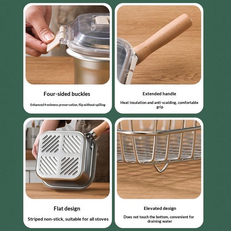 Кастрюля для фритюра из нержавеющей стали Сковорода Экономичная квадратная глубокая сковорода-фритюрница с корзиной и ручкой Универсальная фритюрница с крышкой