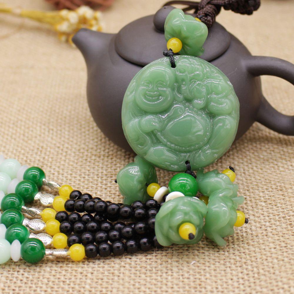 Home Green Jade Pendant Keychain Fortune Amulet Lucky Pendant Handwork Natural Obsidian Pendant