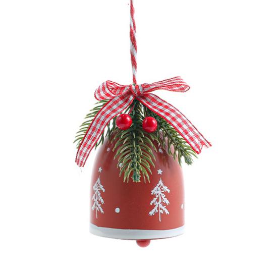 Rustic Christmas Bell Ornaments with Artificial Pine And Red Berries Vintage Metal Jingle Bells Hanging Decoration for Tree Door Wall