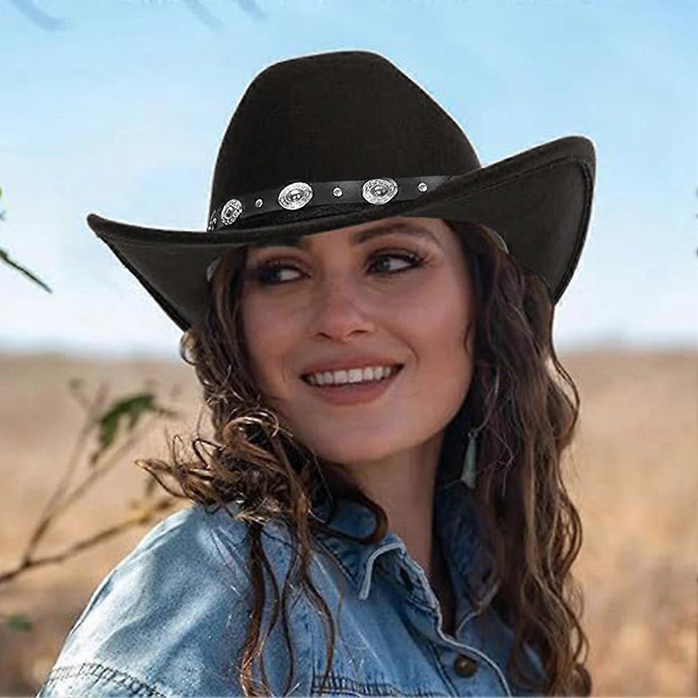 Black Cowboy Cowgirl Hat Wool Blend With Leather Band Sun Shading Hat