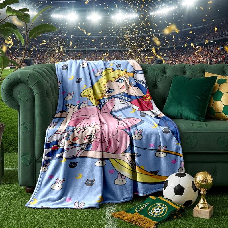 Pink Moon Puella Magi Throws Blanket Flannel Blankets Plush for Couch Bed Gifts for Men Women Travel picnic blanket Christmas fan gifts