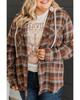 Brown Plus Size Plaid Contrast Button Up Hooded Jacket